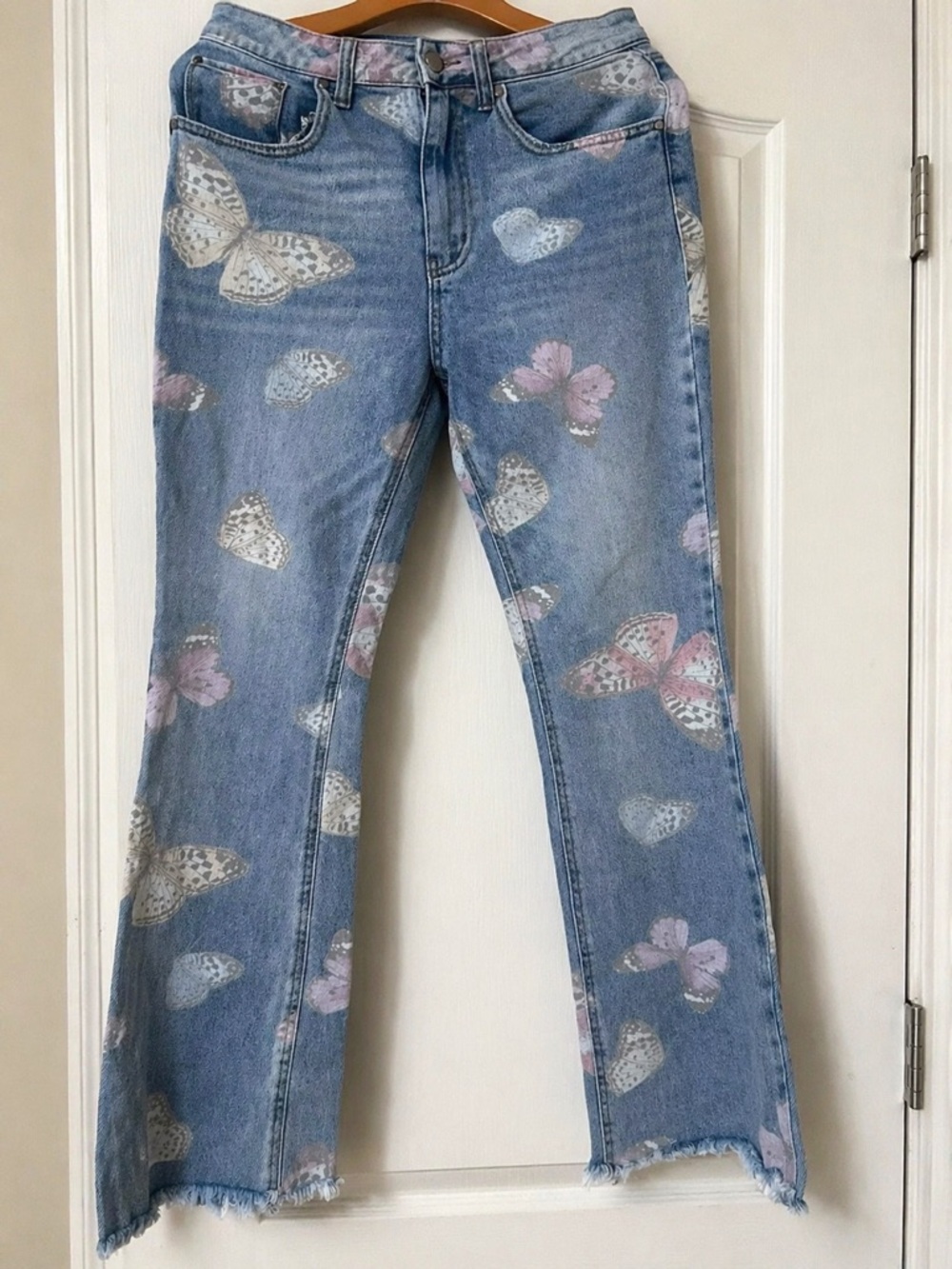 Tinseltown Butterfly Print Jeans | Y2K Cottagecore Denim | Raw Hem | Size 9
